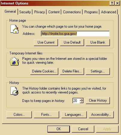 Internet Explorer 6 General Tab Image