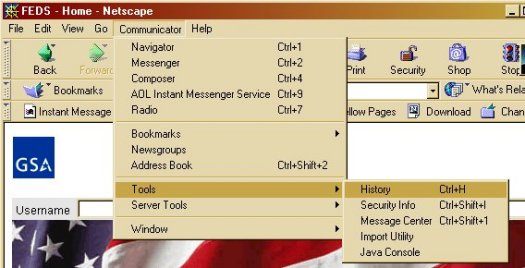 Netscape Navigator 4 Communicator>History Menu Image