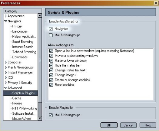 Netscape Navigator 6 Preferences>